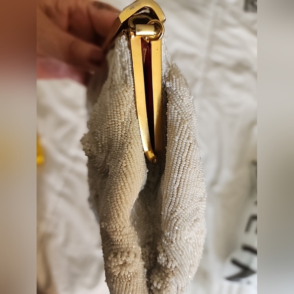 Morabito Vintage glass micro beaded Bag Lined in red Silk. Made In France. - Picture 11 of 16